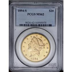	1894-S $20 MS62 PCGS. This S-mint example is draped in 1894-S