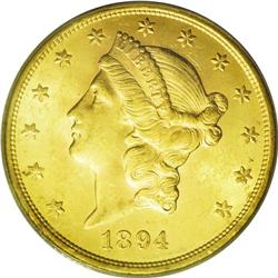 	1894-S $20 MS63 PCGS. This impressive example is much 1894-S