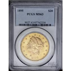 	1895 $20 MS63 PCGS. Sharply struck design elements pre 1895