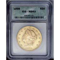 	1895 $20 MS63 ICG. Pronounced green-gold color blanket 1895