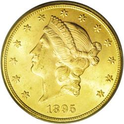 	1895-S $20 MS64 PCGS. A green-gold beauty with occasio 1895-S