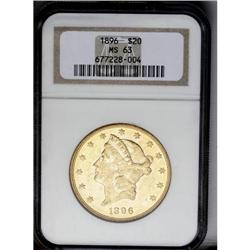 	1896 $20 MS63 NGC. Razor-sharp with an intense frosty 1896