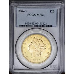 	1896-S $20 MS63 PCGS. Shades of apricot and yellow-gol 1896-S