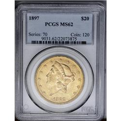 	1897 $20 MS62 PCGS. Sharply struck and lustrous, with 1897