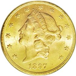 	1897 $20 MS64 ANACS. Both sides are richly colored in 1897