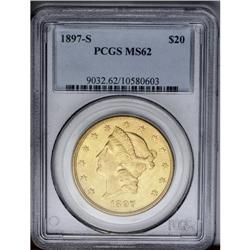 	1897-S $20 MS62 PCGS. Pleasing green-gold toning and b 1897-S