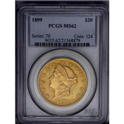 	1899 $20 MS62 PCGS. A lustrous olive-gold double eagle 1899