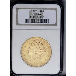 	1899 $20 MS64 NGC. Well struck and highly lustrous wit 1899