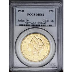 	1900 $20 MS62 PCGS. A bright honey-gold piece that pos 1900