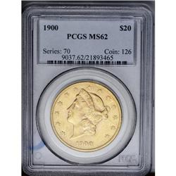 	1900 $20 MS62 PCGS. Generally sharply struck with rich 1900