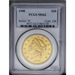 	1900 $20 MS62 PCGS. Lovely lime-gold coloration adorns 1900