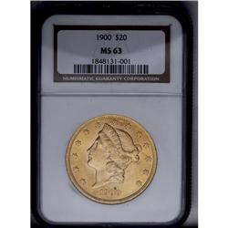 	1900 $20 MS63 NGC. Great color with clean fields. A sm 1900