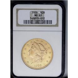 	1900 $20 MS63 NGC. Nicely struck, with lustrous green- 1900