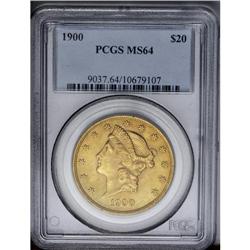 	1900 $20 MS64 PCGS. A splendid khaki-gold Double Eagle 1900