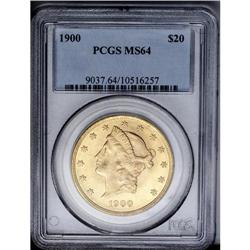 	1900 $20 MS64 PCGS. Minute bagmarks and scuffs on Libe 1900