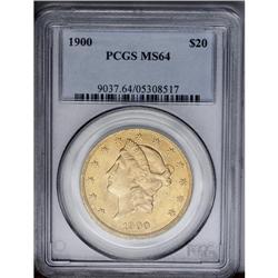	1900 $20 MS64 PCGS. Smooth surfaces show satiny luster 1900
