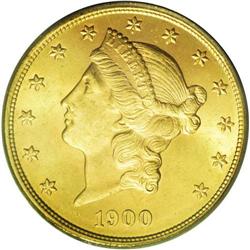 	1900 $20 MS65 PCGS. The 1900 double eagle is relative 1900