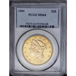 	1901 $20 MS64 PCGS. This well struck near-Gem exhibits 1901