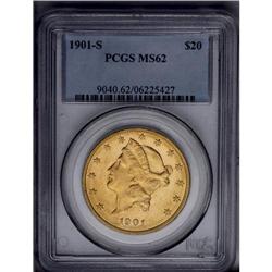 	1901-S $20 MS62 PCGS. This crisply struck Liberty twen 1901-S