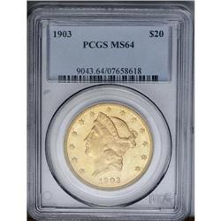 	1903 $20 MS64 PCGS. Honey-gold patination displays sub 1903
