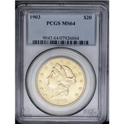 	1903 $20 MS64 PCGS. Sharply struck, with subtle greeni 1903