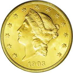 	1903 $20 MS65 PCGS. A refreshingly smooth Gem kept fro 1903