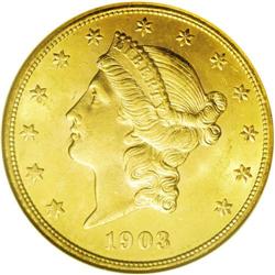 	1903 $20 MS65 NGC. Rich honey-gold color adds to the a 1903