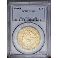 	1903-S $20 MS63 PCGS. Pleasing orange-gold toning ador 1903-S