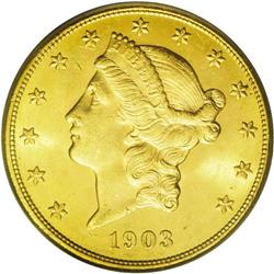 	1903-S $20 MS64 PCGS. Potent luster illuminates this a 1903-S