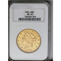 	1904 $20 MS63 NGC. Undertones of lime-green are embedd 1904