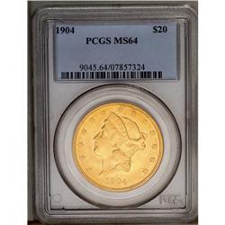 	1904 $20 MS64 PCGS. This Choice Mint State double eagl 1904