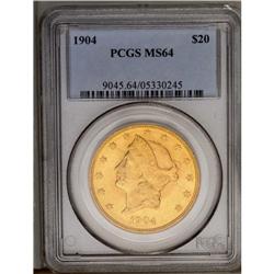 	1904 $20 MS64 PCGS. A bright, shimmering Mint State r 1904