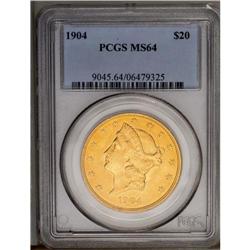 	1904 $20 MS64 PCGS. This radiantly lustrous, peach-gol 1904
