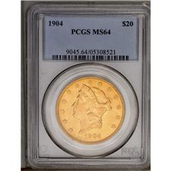 	1904 $20 MS64 PCGS. Bright peach-gold patina bathes lu 1904