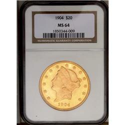 	1904 $20 MS64 NGC. Apricot-gold surfaces display whisp 1904