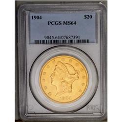 	1904 $20 MS64 PCGS. Bright luster jumps out at the vie 1904