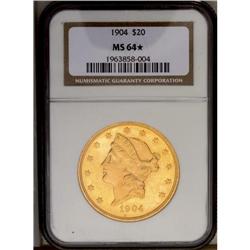 	1904 $20 MS64 S NGC. The fields are flashy and approa 1904