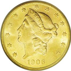 	1906-S $20 MS63 ICG. The 1906-S double eagle is obtain 1906-S