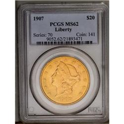 	1907 $20 MS62 PCGS. A moderately abraded but well stru 1907