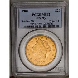 	1907 $20 MS62 PCGS. Bright, frosty, and modestly abrad 1907