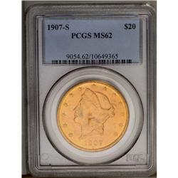 	1907-S $20 MS62 PCGS. The strongest luster is visible 1907-S