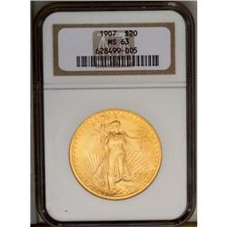 	1907 $20 Arabic Numerals MS63 NGC. Rich apricot-gold c 1907