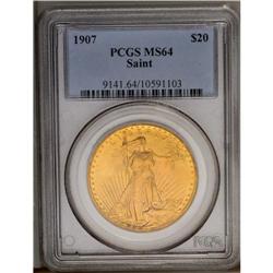 	1907 $20 Arabic Numerals MS64 PCGS. Softly frosted lus 1907