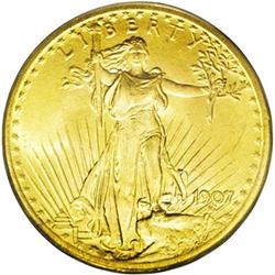 	1907 $20 Arabic Numerals MS65 PCGS. Seldom seen in Gem 1907