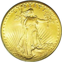 	1908 $20 No Motto MS66 PCGS. A satiny Gem with frosty 1908