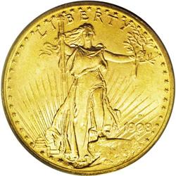 	1908-D $20 Motto MS65 PCGS. Fully lustrous and excepti 1908-D