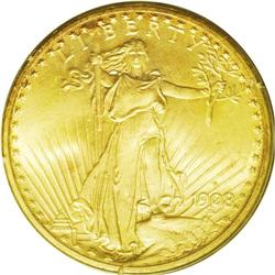 	1908-S $20 MS66 PCGS. An important date in the Saint-G 1908-S