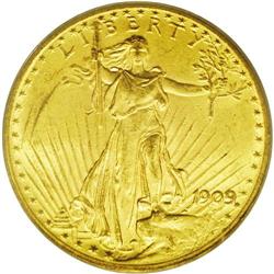 	1909 $20 MS63 PCGS. This better date double eagle 1909