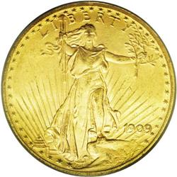 	1909/8 $20 MS64 PCGS. 1909 was the only year that an o 1909/8