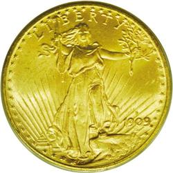 	1909-S $20 MS65 PCGS. A lustrous and sharply struck ex 1909-S